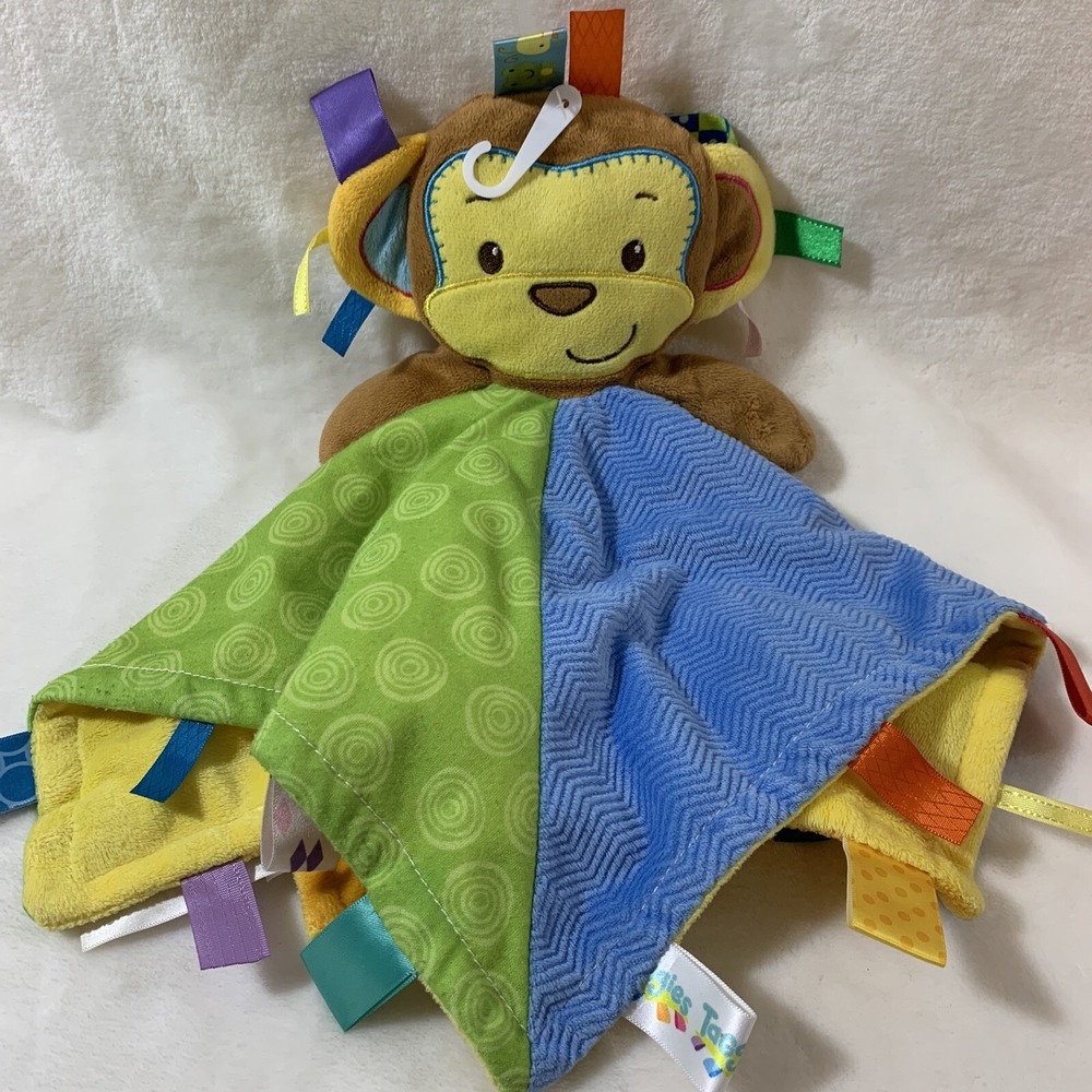 Taggies‎ Patchkin Monkey Plush Security Blanket Baby Lovey Colorful Soother EUC